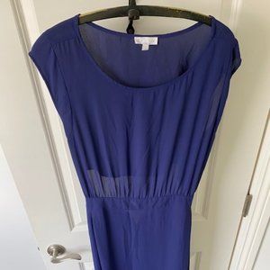 Purple, boatneck, exposed back maxi dress